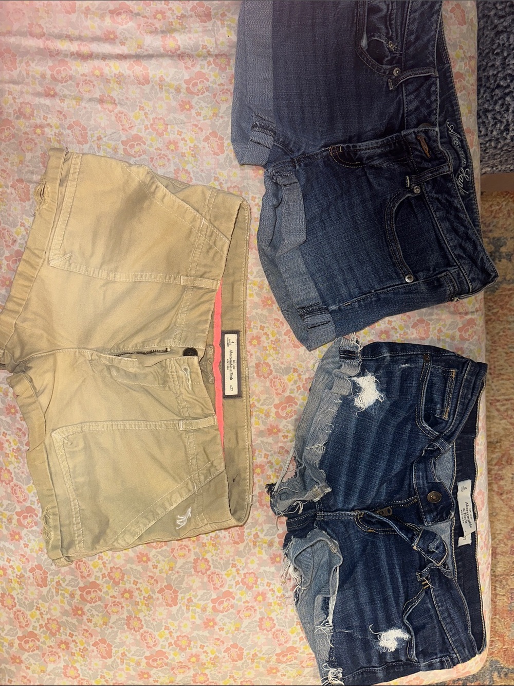 Abercrombie & Fitch Women’s Denim and Khaki Shorts - Blue, Tan- bundle of 3